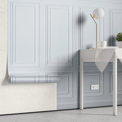 Tapet personalizat arhitectural walls cu ancadramente de perete in nuante de albastru deschis baby blue
