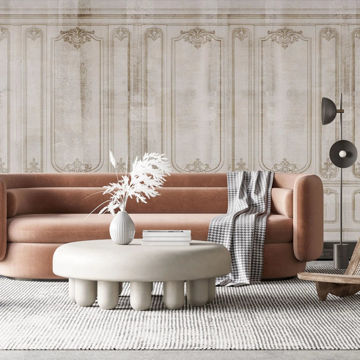 Fototapet personalizat architectutral walls cu ancadramente vintage si frunze de palmier vintage details