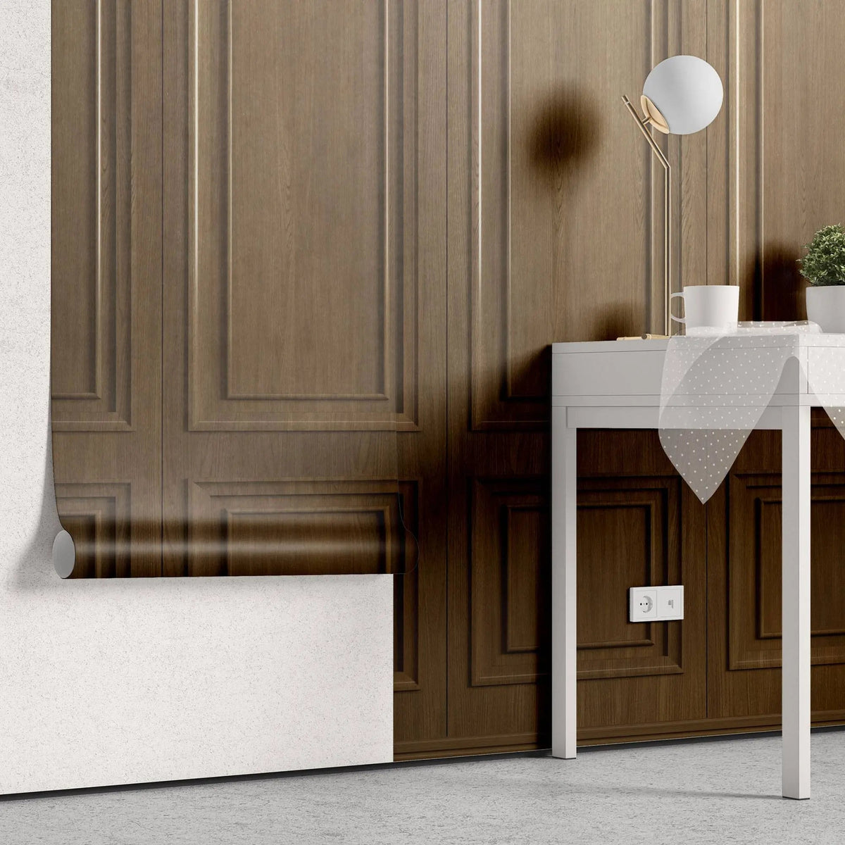 Tapet personalizat architectutral walls cu ancadramente din lemn masiv de nuc aspect luminos gentleman