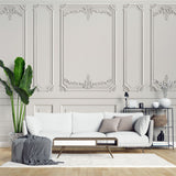 Tapet personalizat arhitectural walls lambriu elegant clasic rafinament spatiu atmosfera luminoasa atemporala white wainscot
