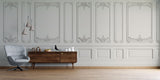 Tapet personalizat arhitectural walls lambriu elegant clasic rafinament spatiu atmosfera luminoasa atemporala white wainscot