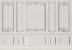 Tapet personalizat arhitectural walls lambriu elegant clasic rafinament spatiu atmosfera luminoasa atemporala white wainscot