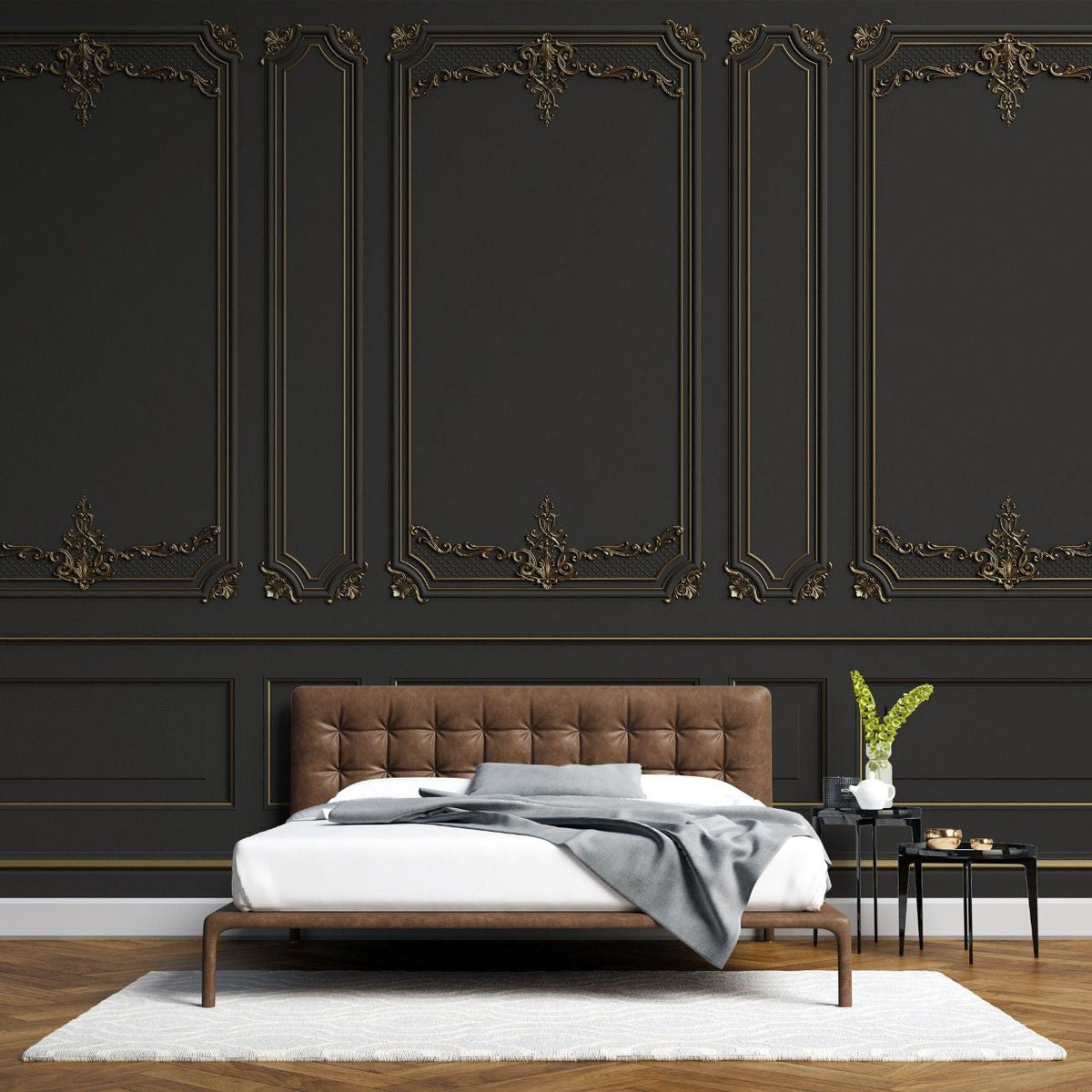 Tapet personalizat arhitectural walls design rafinat nuante negru aspect sofisticat modern profunzime stil incapere refined black