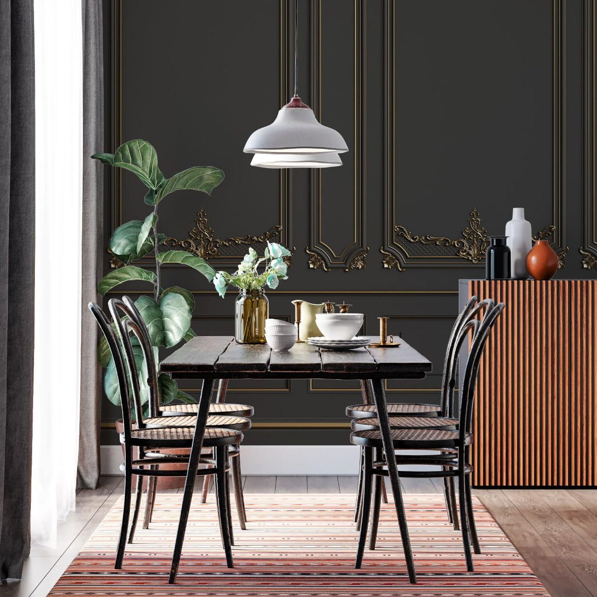 Tapet personalizat arhitectural walls design rafinat nuante negru aspect sofisticat modern profunzime stil incapere refined black