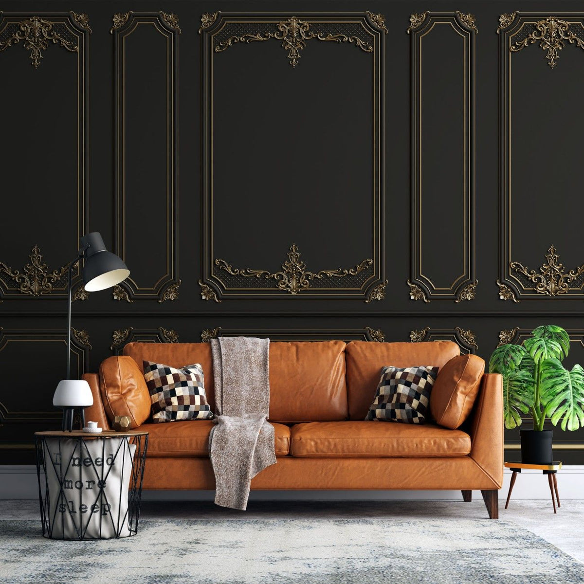 Tapet personalizat arhitectural walls boiserie regala intunecata mister eleganta luxurianta spatiu atmosfera dramatica impunatoare dark royal boiserie