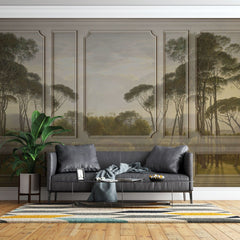 Fototapet personalizat arhitectural walls lambriu stil safari eleganta elemente inspirate natura exotica ambient indraznet aventura cadru clasicist safari wainscot