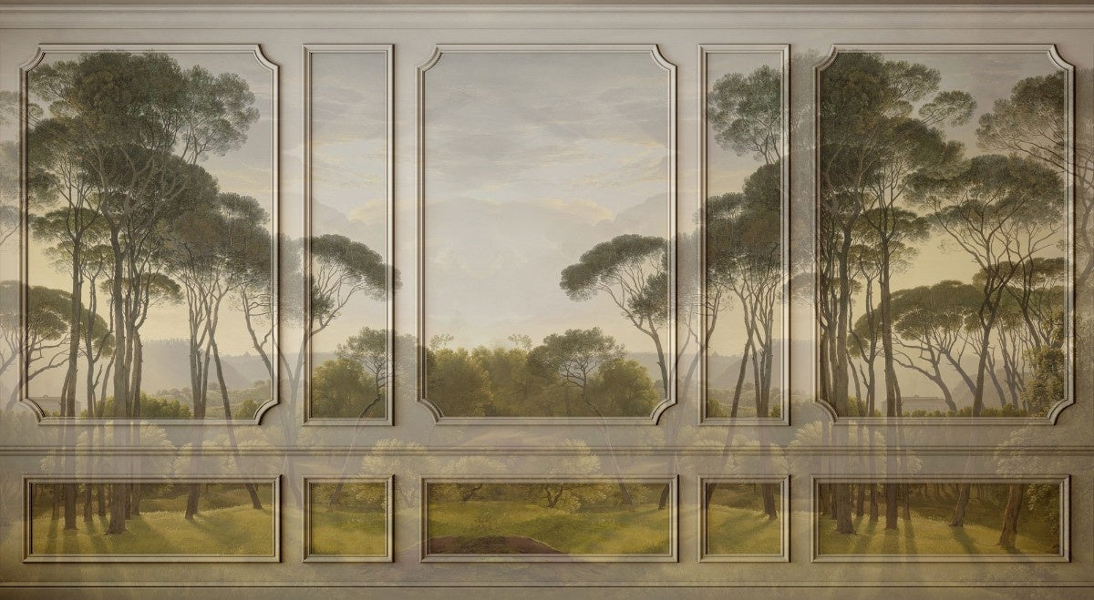 Fototapet personalizat arhitectural walls lambriu stil safari eleganta elemente inspirate natura exotica ambient indraznet aventura cadru clasicist safari wainscot