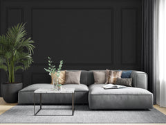 Tapet personalizat Architectural Walls cu panouri decorative din lemn in nuante de negru - DARK GREY WAINSCOT