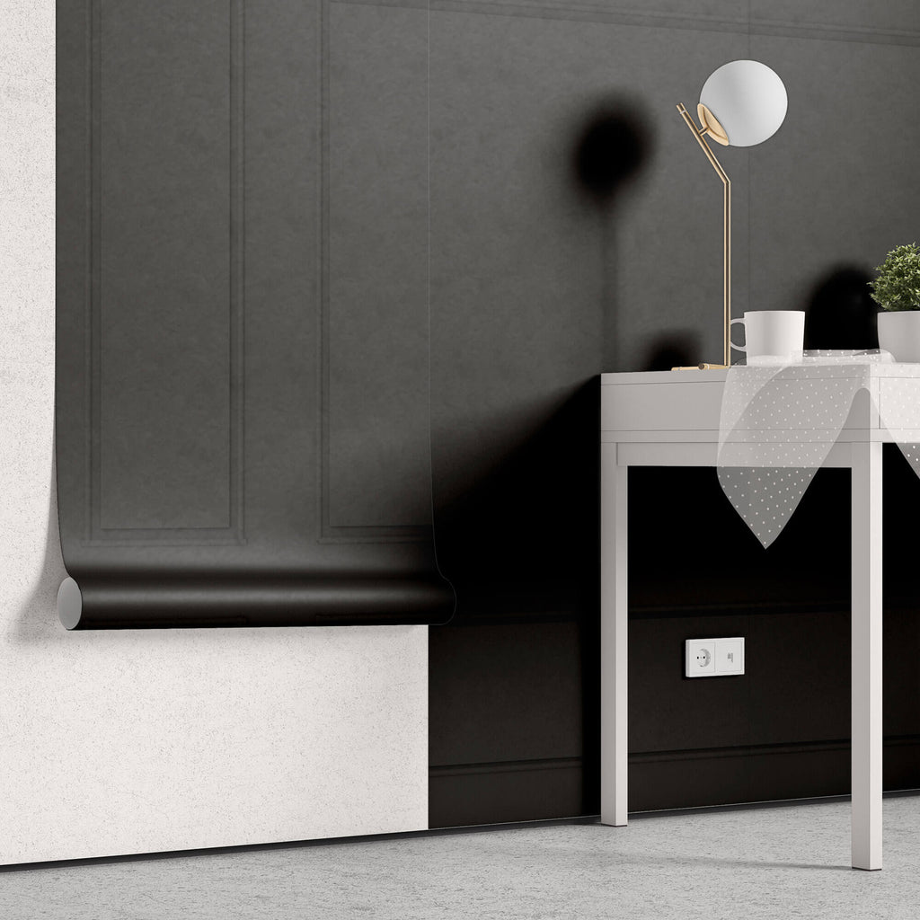 Tapet personalizat Architectural Walls cu panouri decorative din lemn in nuante de negru - DARK GREY WAINSCOT
