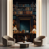 Tapet personalizat Architectural Walls cu bibilioteca cu carti vechi si lampi aprinse cu lumina difuza - BOOKSHELF