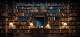 Tapet personalizat Architectural Walls cu bibilioteca cu carti vechi si lampi aprinse cu lumina difuza - BOOKSHELF