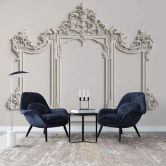 Tapet personalizat Architectural Walls cu rama decorativa din lemn in nuante de alb - MIRROR FRAME