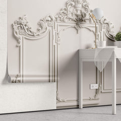 Tapet personalizat Architectural Walls cu rama decorativa din lemn in nuante de alb - MIRROR FRAME