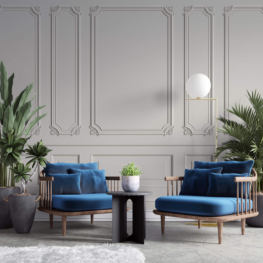 Tapet personalizat Architectural Walls cu panouri decorative din lemn alb - WHITE CORNER DETAILS