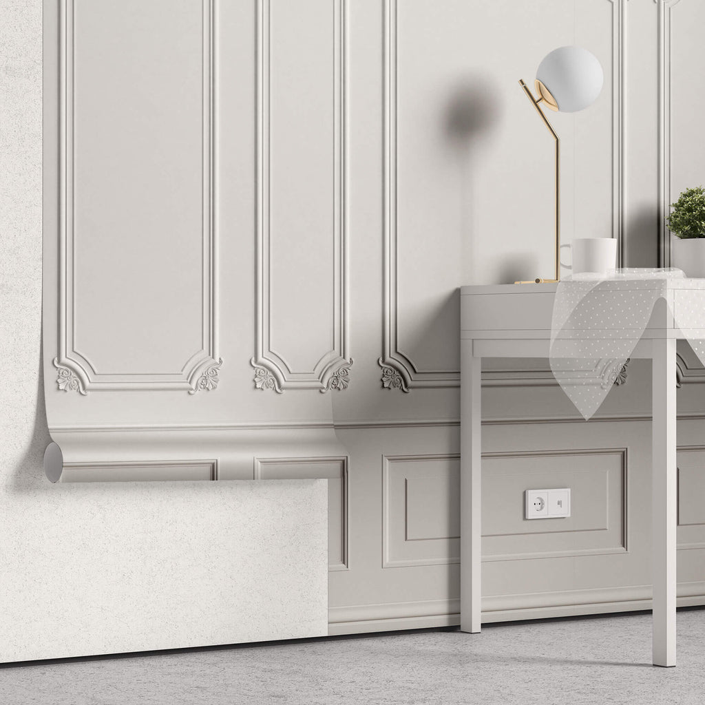 Tapet personalizat Architectural Walls cu panouri decorative din lemn alb - WHITE CORNER DETAILS