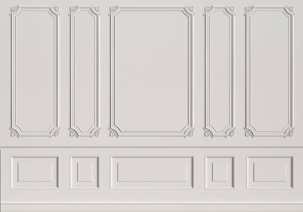 Tapet personalizat Architectural Walls cu panouri decorative din lemn alb - WHITE CORNER DETAILS