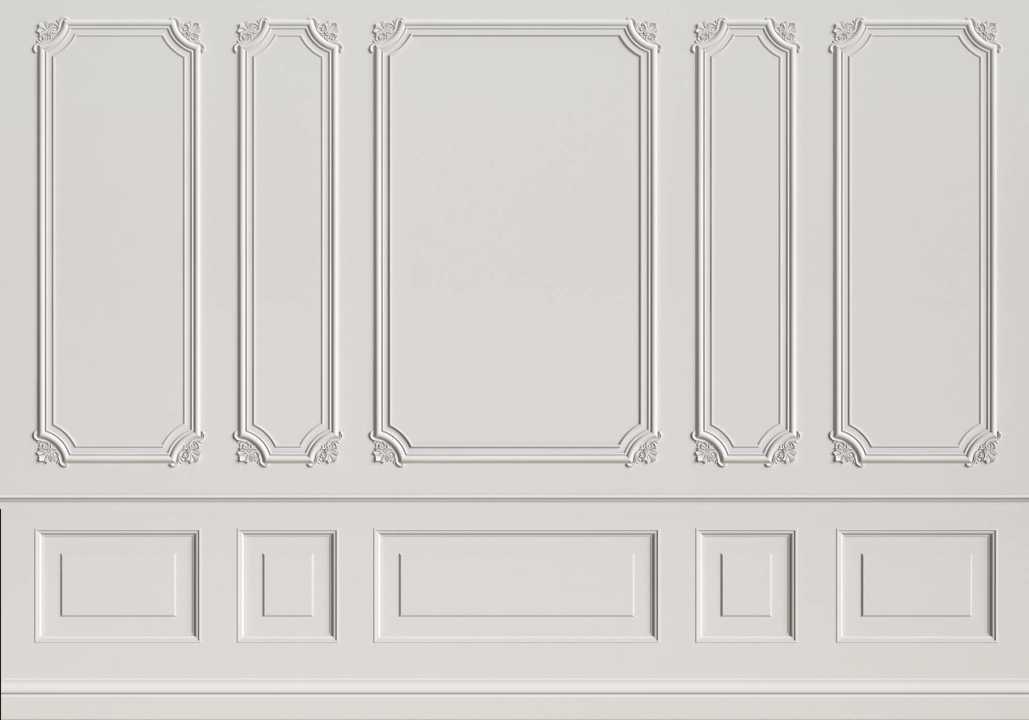 Tapet personalizat Architectural Walls cu panouri decorative din lemn alb - WHITE CORNER DETAILS