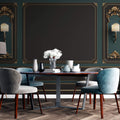 Tapet personalizat Architectural Walls cu rame decorative aurii si pereti in nuante de verde si negru si lampi decorative - LAMP WAINSCOT