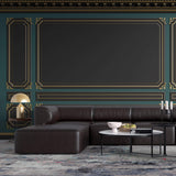 Tapet personalizat Architectural Walls cu ancadramente aurii si pereti in nuante de negru si verde - POOL TABLE