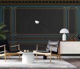 Tapet personalizat Architectural Walls cu ancadramente aurii si pereti in nuante de negru si verde - POOL TABLE