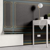 Tapet personalizat Architectural Walls cu ancadramente aurii si pereti in nuante de negru si verde - POOL TABLE