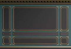 Tapet personalizat Architectural Walls cu ancadramente aurii si pereti in nuante de negru si verde - POOL TABLE