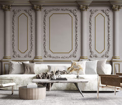 Tapet personalizat Architectural Walls cu elemente decorative aurii si coloane - ELEGANT BOISERIE