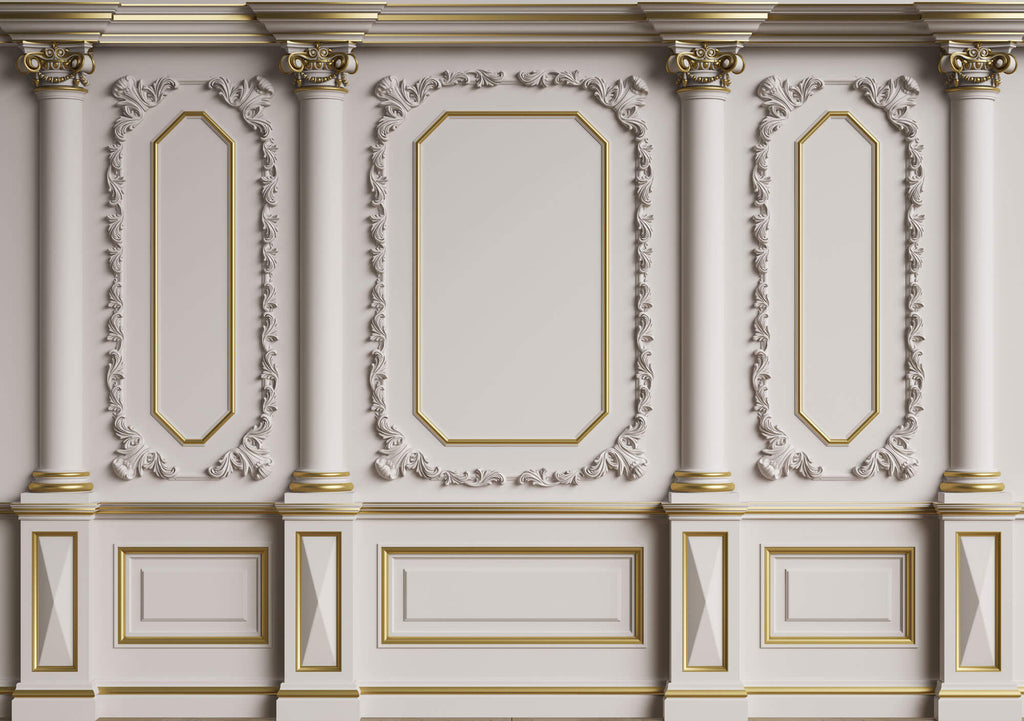 Tapet personalizat Architectural Walls cu elemente decorative aurii si coloane - ELEGANT BOISERIE