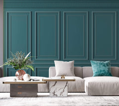 Tapet personalizat Architectural Walls cu panouri decorative in nuante turcoaz - TURQUOISE WAINSCOT