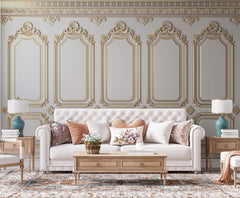 Tapet personalizat Architectural Walls cu rame decorative aurii in stil baroc elegant - QUEEN ELIZABETH