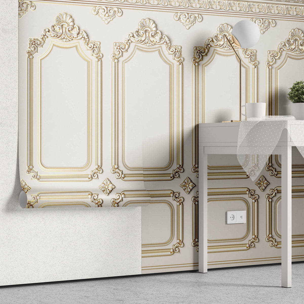 Tapet personalizat Architectural Walls cu rame decorative aurii in stil baroc elegant - QUEEN ELIZABETH