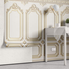 Tapet personalizat Architectural Walls cu rame decorative aurii in stil baroc elegant - QUEEN ELIZABETH