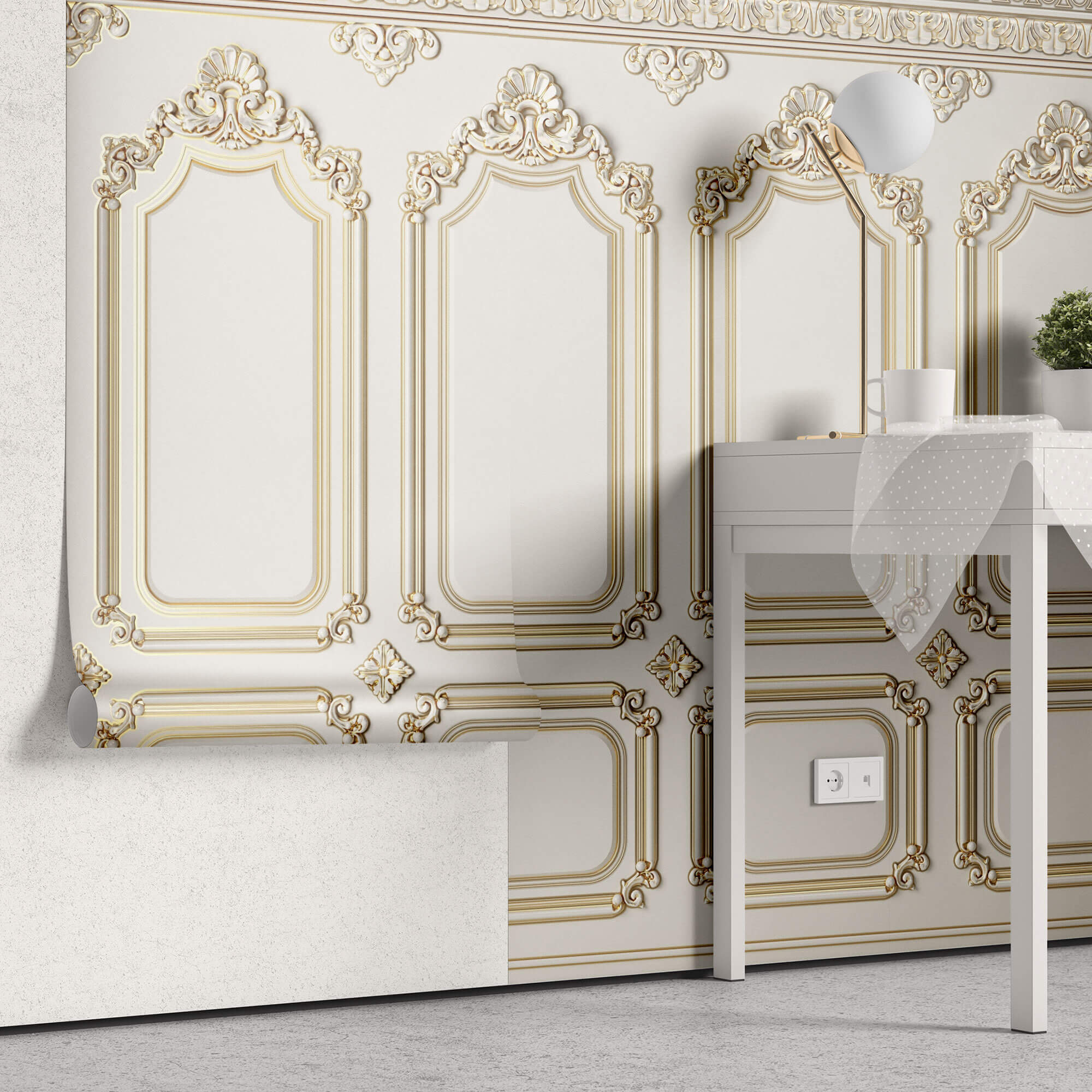 Tapet personalizat Architectural Walls cu rame decorative aurii in stil baroc elegant - QUEEN ELIZABETH