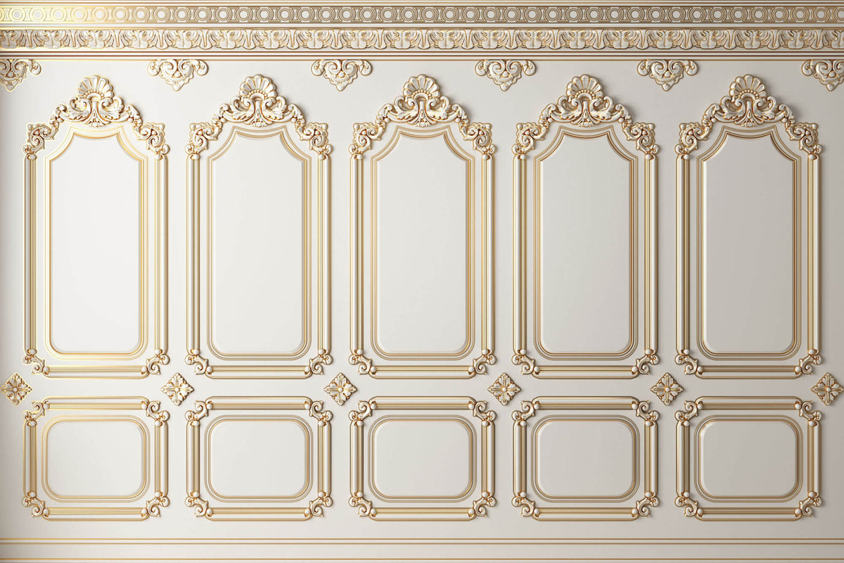 Tapet personalizat Architectural Walls cu rame decorative aurii in stil baroc elegant - QUEEN ELIZABETH