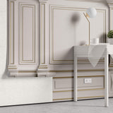 Tapet personalizat Architectural Walls cu rame aurii si coloane decorative in nuante de alb - GOLDEN FRAMES
