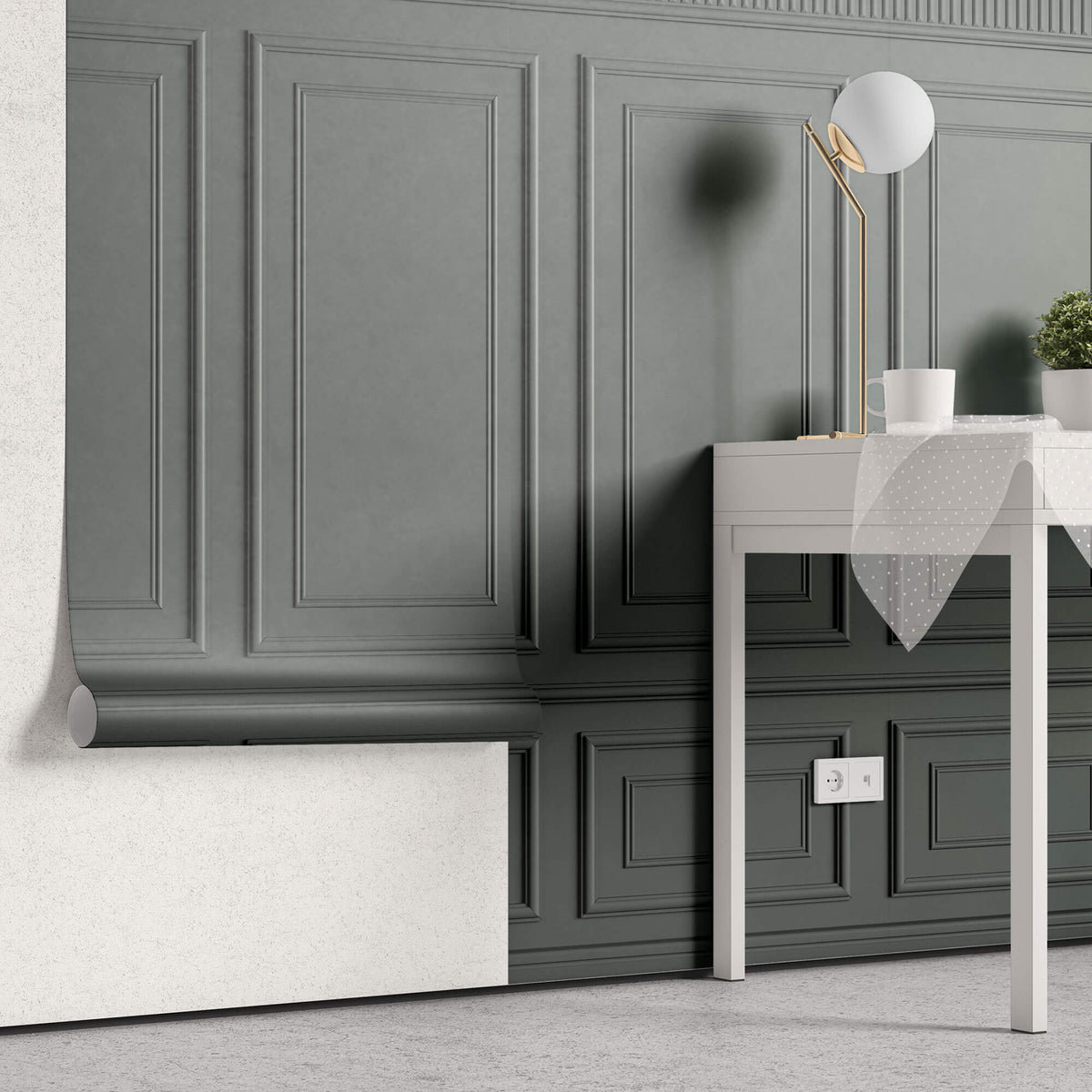 Tapet personalizat Architectural Walls cu panouri decorative in nuante vernil - BITTER SAGE
