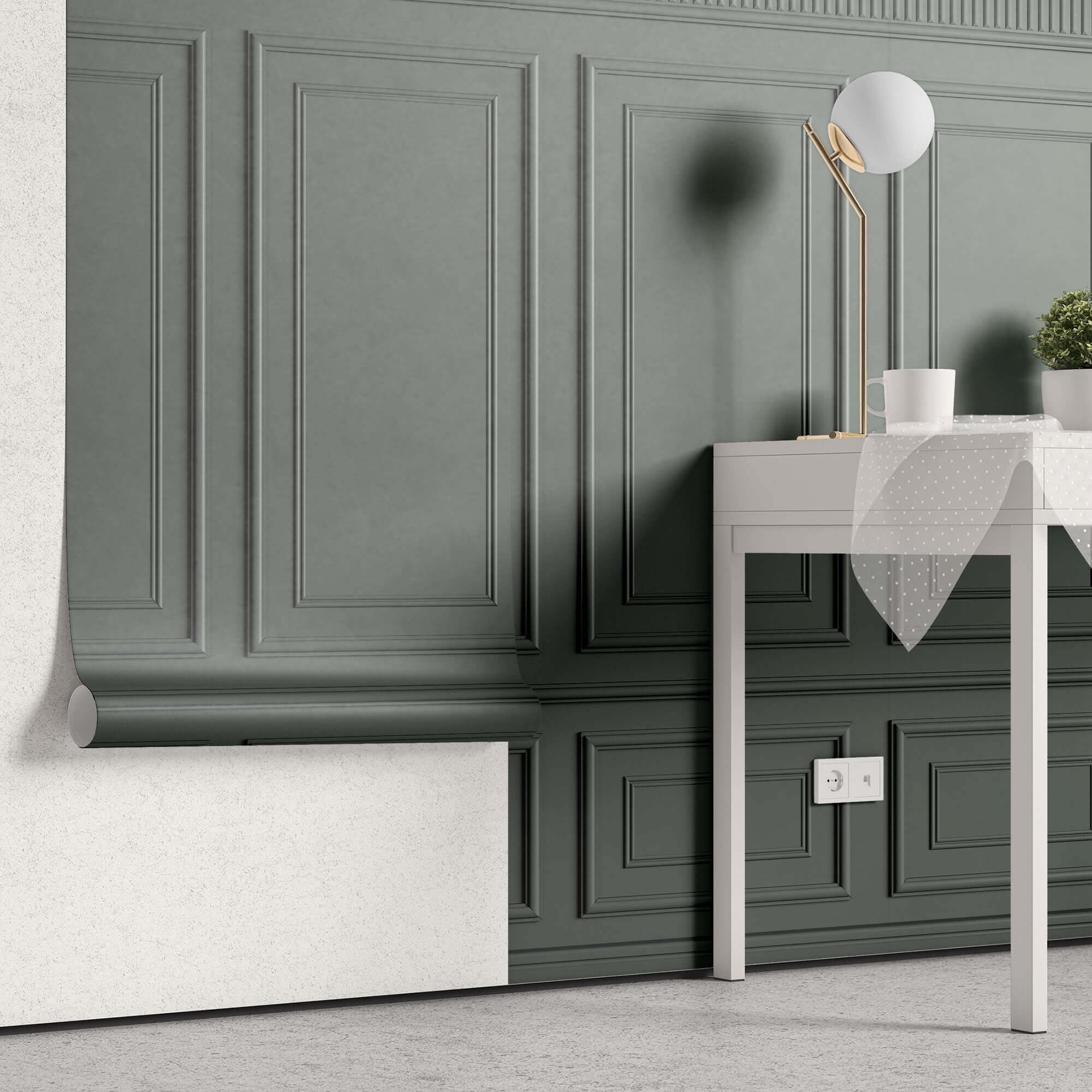 Tapet personalizat Architectural Walls cu panouri decorative in nuante vernil - BITTER SAGE