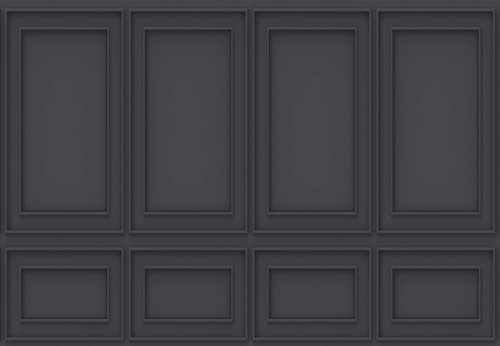 Tapet personalizat Architectural Walls cu panouri decorative din lemn in nuante de negru - DARK GREY WAINSCOT