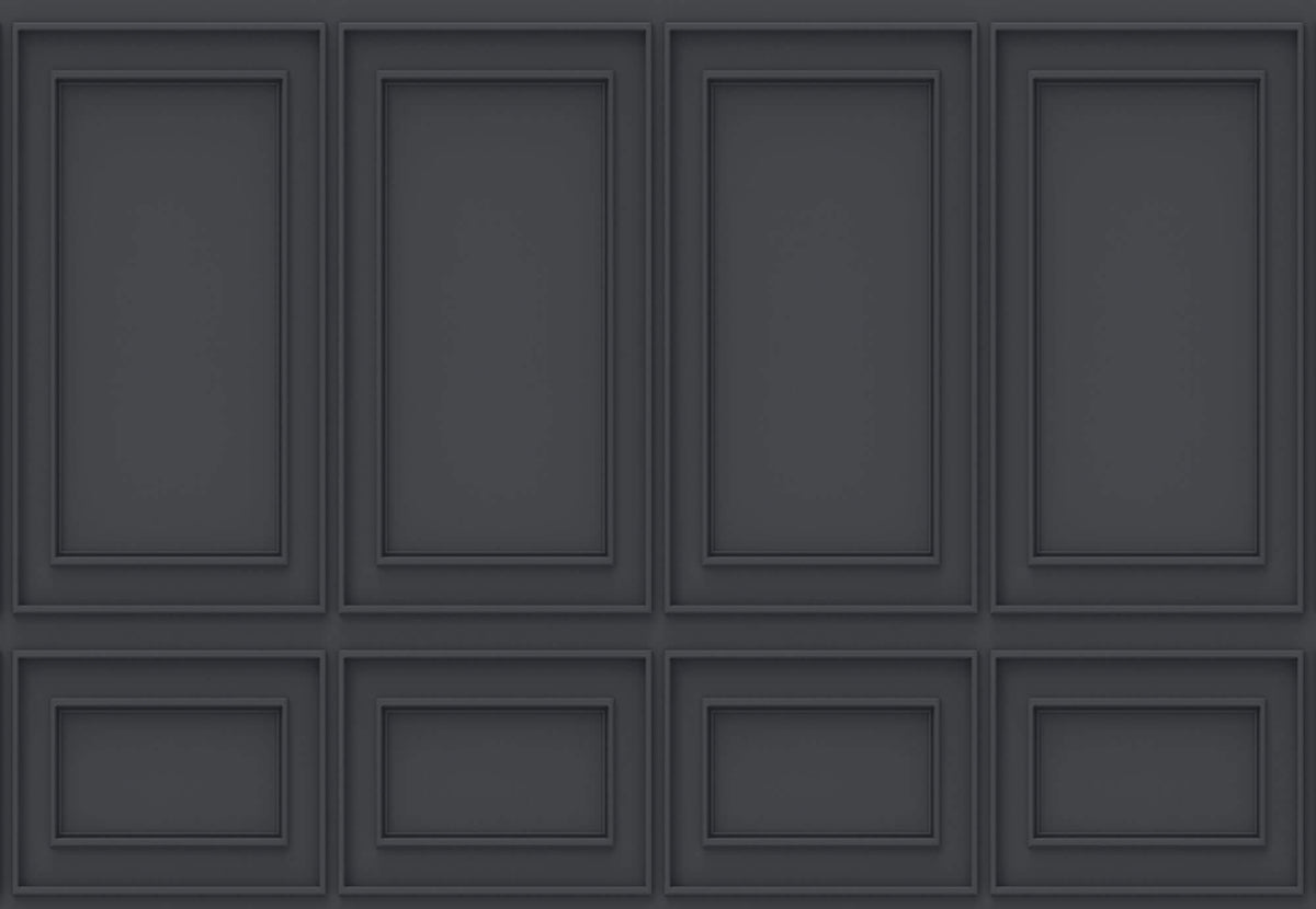 Tapet personalizat Architectural Walls cu panouri decorative din lemn in nuante de negru - DARK GREY WAINSCOT