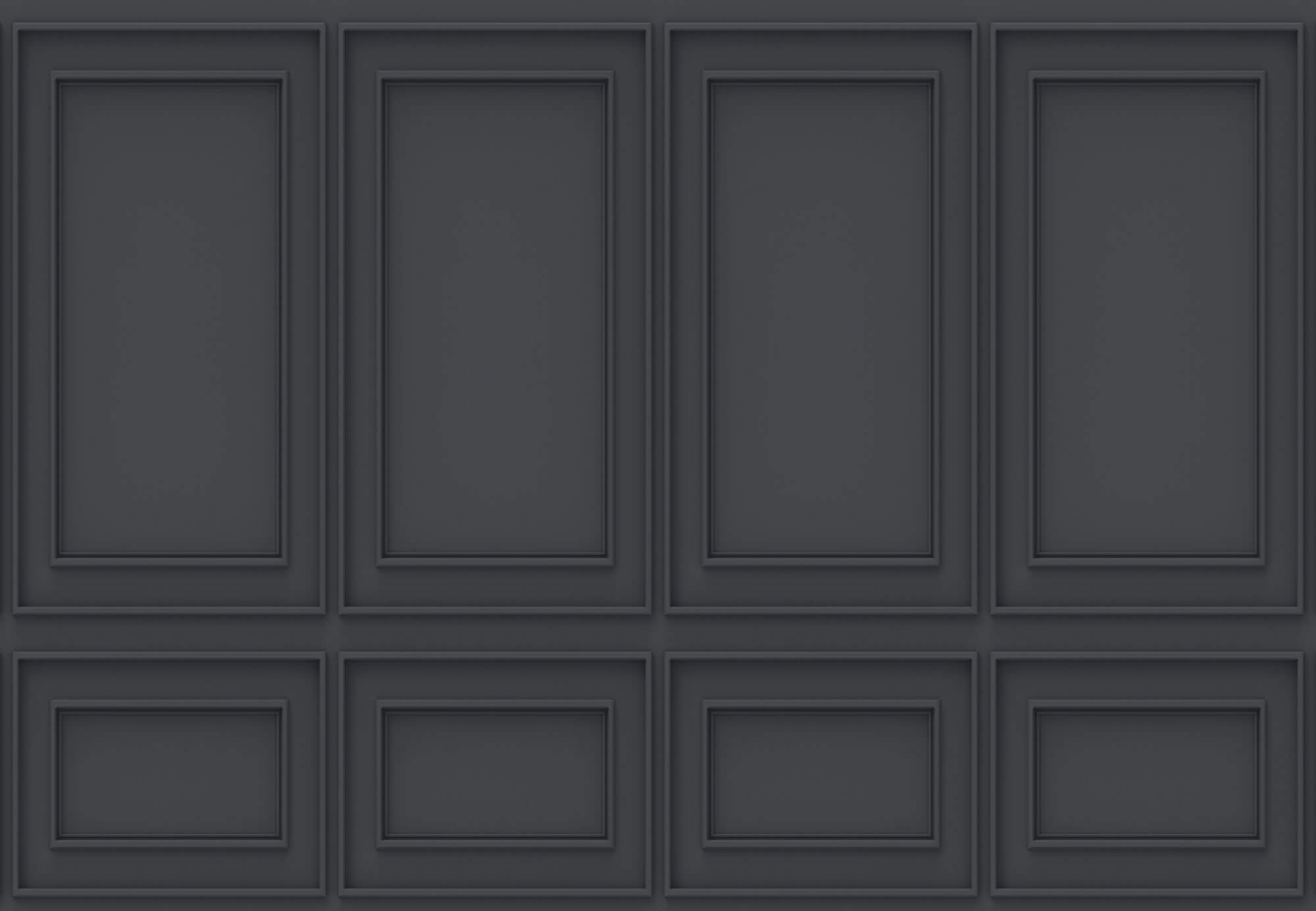 Tapet personalizat Architectural Walls cu panouri decorative din lemn in nuante de negru - DARK GREY WAINSCOT