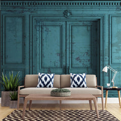 Tapet personalizat retro&vintage cu model de perete vechi in nuante turcoaz intense care creeaza atmosfera de arhitectura retro si vintage torqoise