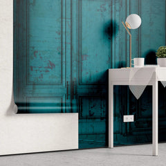 Tapet personalizat retro&vintage cu model de perete vechi in nuante turcoaz intense care creeaza atmosfera de arhitectura retro si vintage torqoise