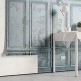 Tapet personalizat arhitectural walls cu ancadramente de perete in nuante de albastru si accente invechite grungy light blue