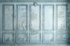 Tapet personalizat arhitectural walls cu ancadramente de perete in nuante de albastru si accente invechite grungy light blue