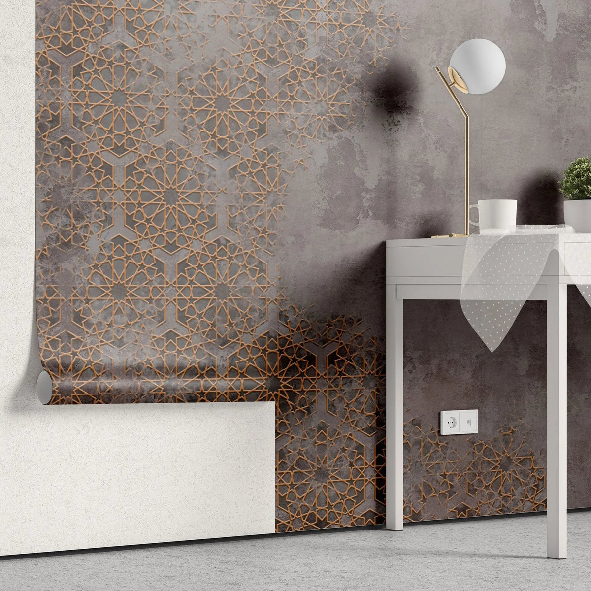 Tapet retro & vintage cu arabescuri aramii in stil vintage pe fundal inchis bronze arabesque