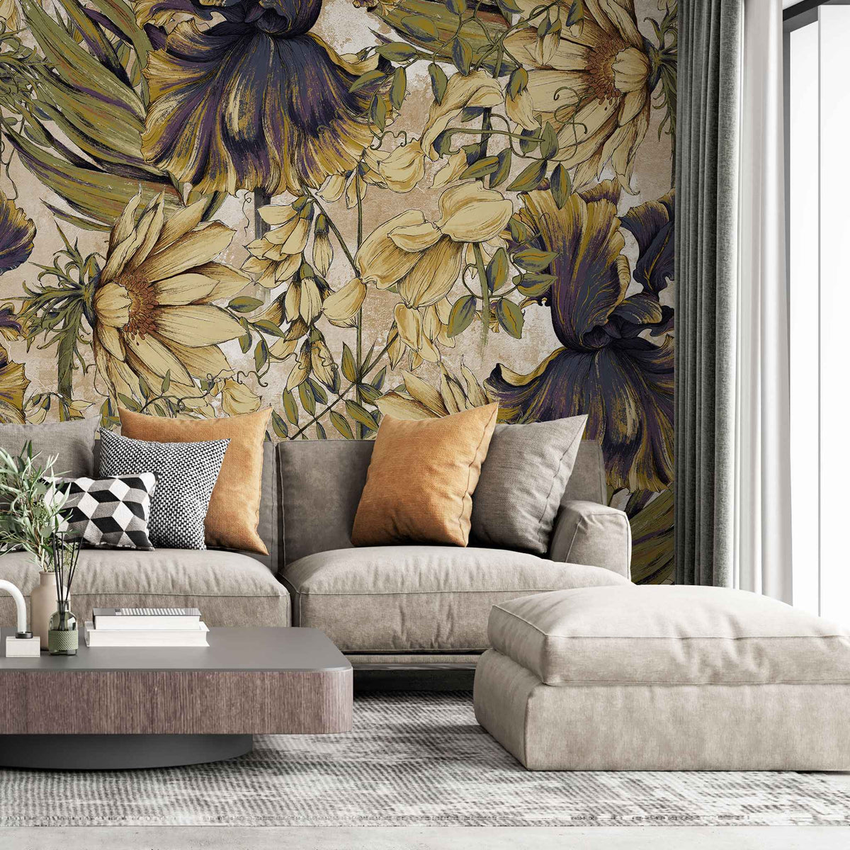 Tapet personalizat retro & vintage cu floarea soarelui in stil retro retro sunflowers