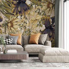 Tapet personalizat retro & vintage cu floarea soarelui in stil retro retro sunflowers