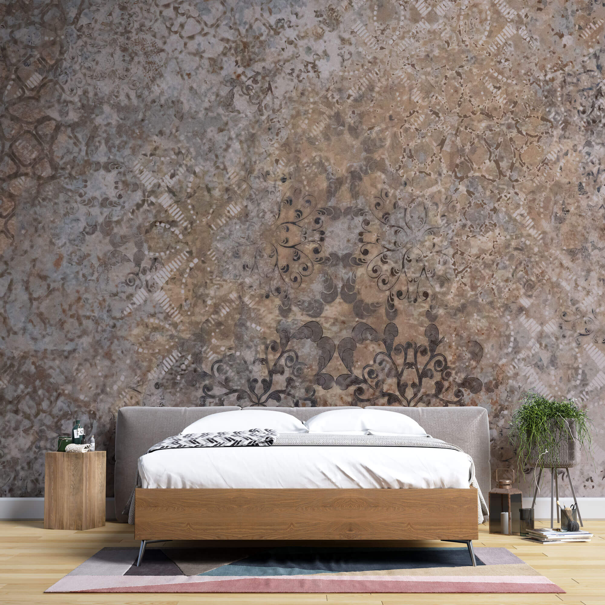 Tapet Personalizat Retro Vintage cu elemente abstracte de mosaic floral - VINTAGE PSYCHEDELIC