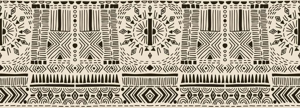 Tapet Personalizat Retro Vintage cu modele aztece si tribale in nuante de crem si negru - AZTEC TRIBAL