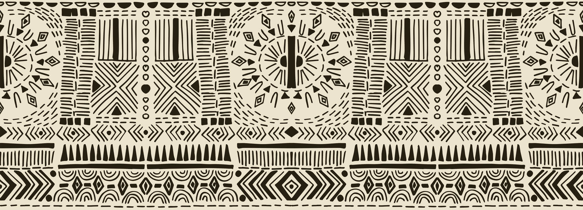 Tapet Personalizat Retro Vintage cu modele aztece si tribale in nuante de crem si negru - AZTEC TRIBAL